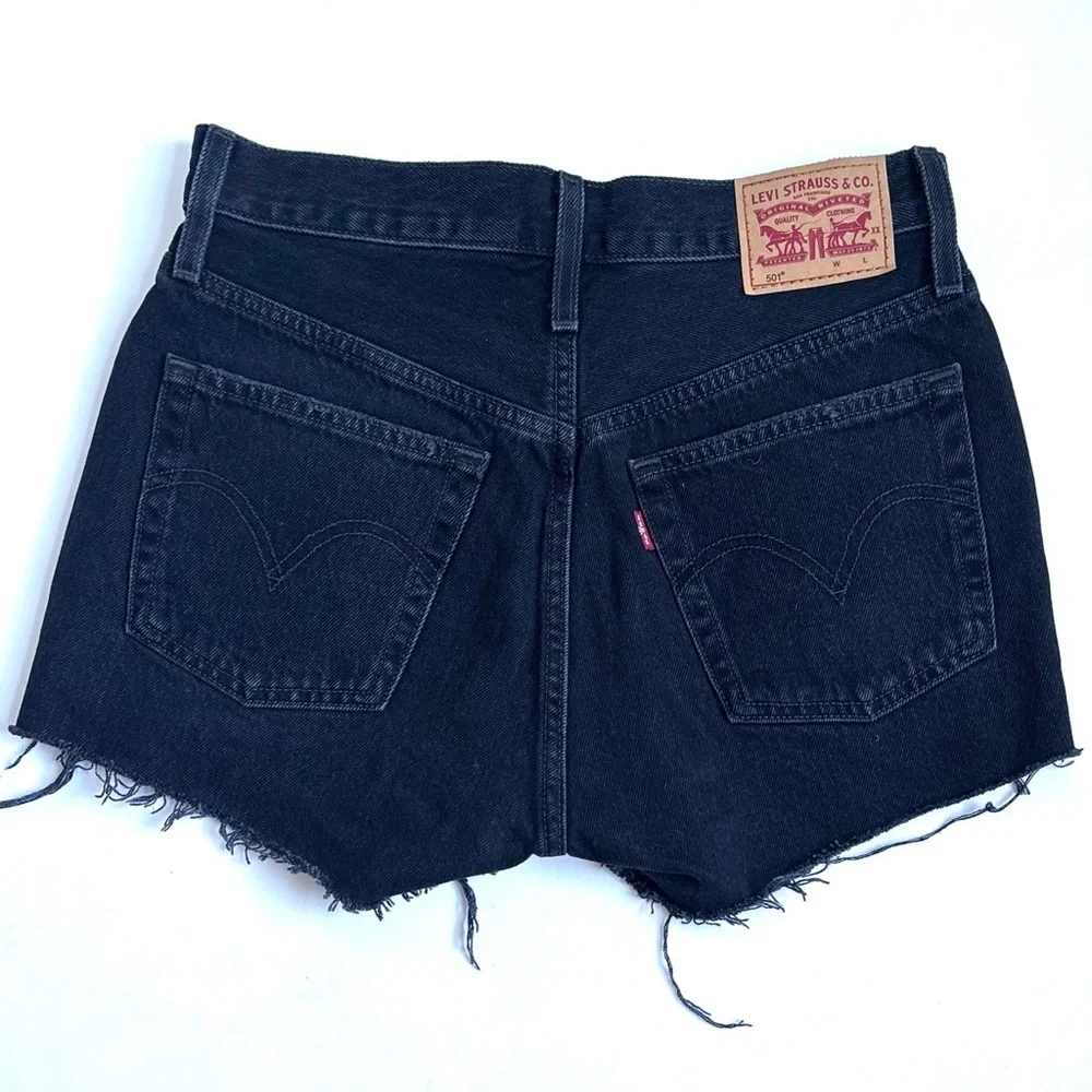 Levi’s 501 Black Distressed Denim Jean Shorts Size 26